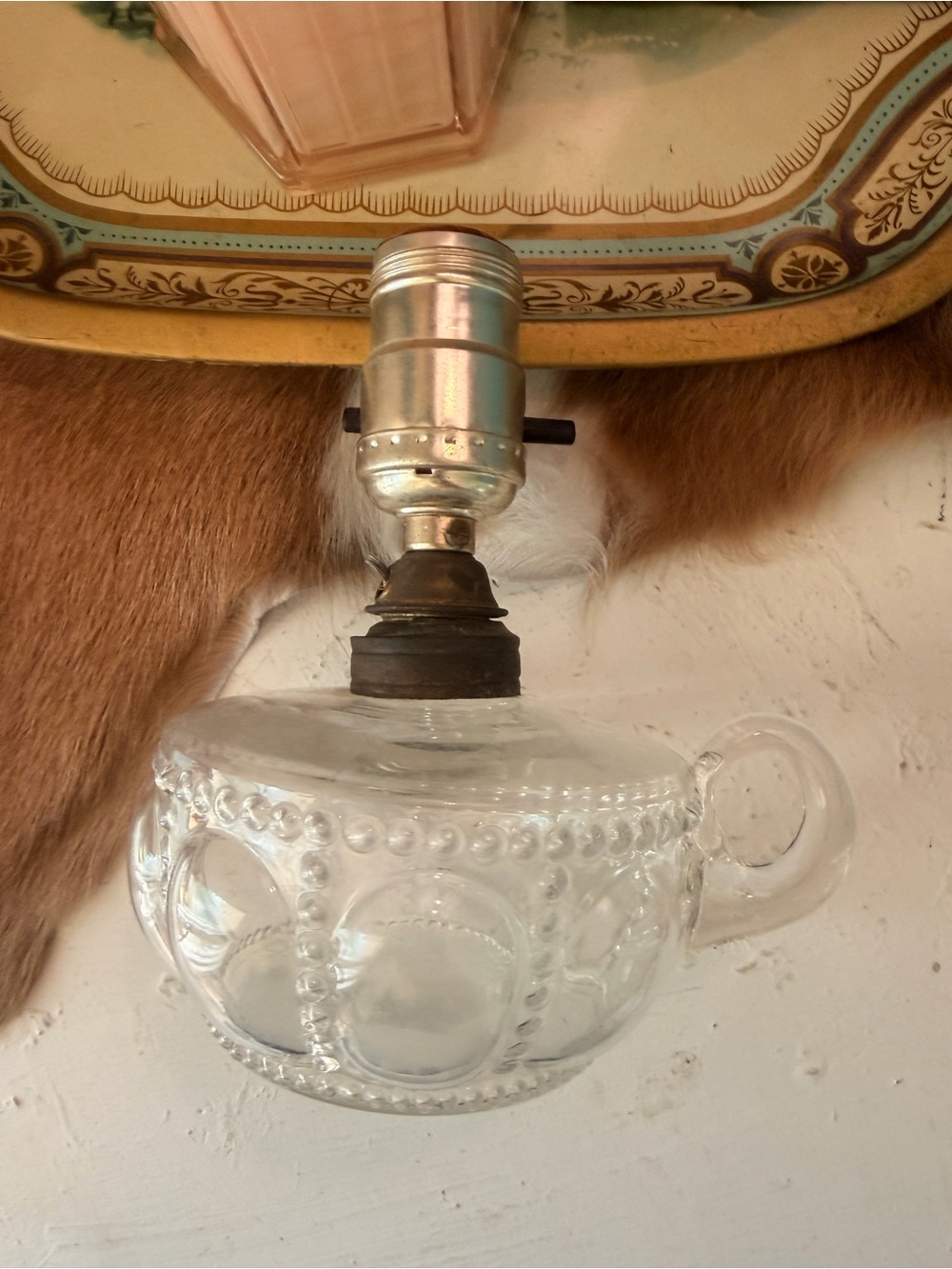 Antique Pressed Glass Bullseye Finger Oil Lamp – Converted to Electric - Picture 7 of 7